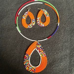 Masai beads handmade necklace and earrings in bright colors